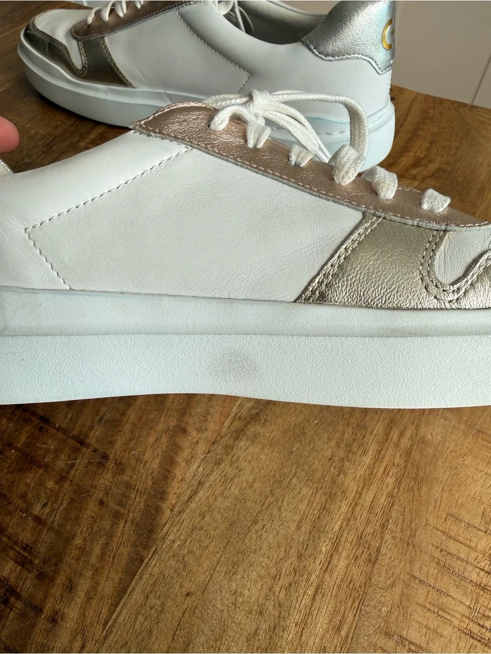Cole Haan Grandpro White Leather Sneakers with Metallic Accents